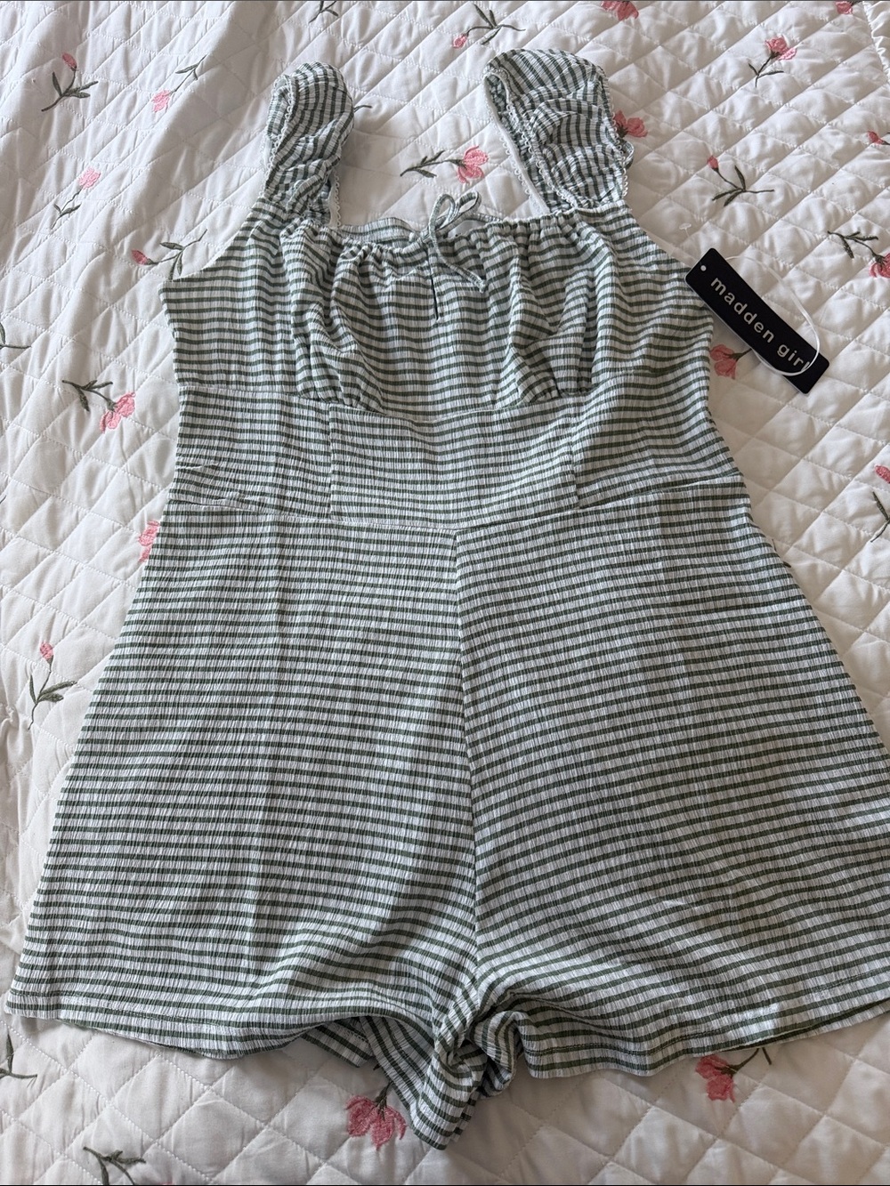 Madden Girl Green and White Striped Women’s One-Piece Romper